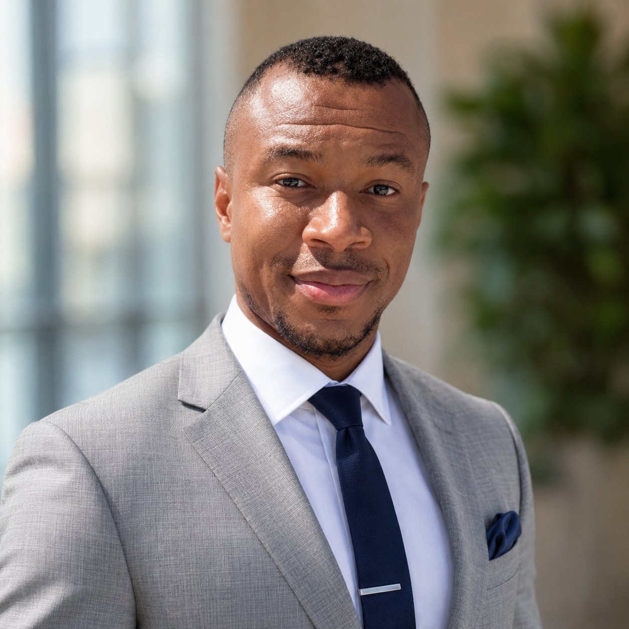 Formal portrait of Kingsley Chimuanya Ukandu in a gray suit